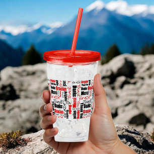 Flerspråkig Tack Typography Red Black Take Away Mugg
