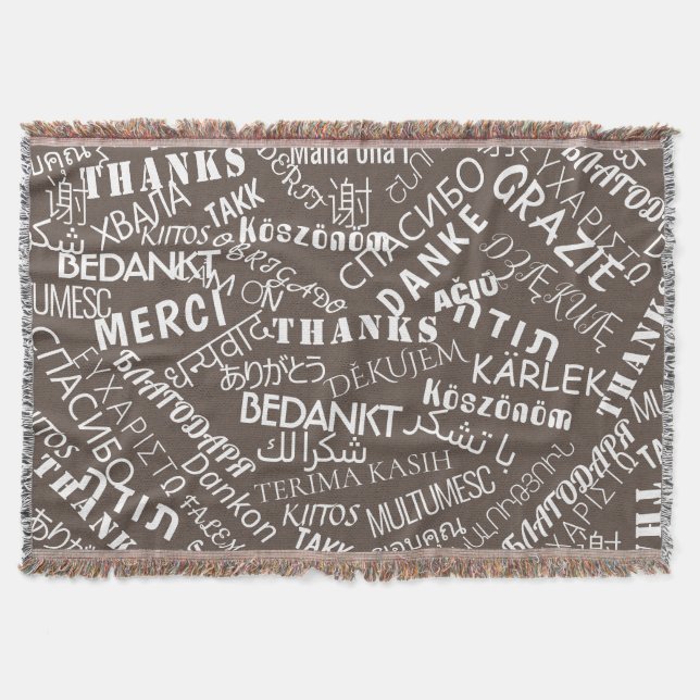 Flerspråkig Tacksamhet Text Kastfilt i Din Färg Filt (Framsidan)