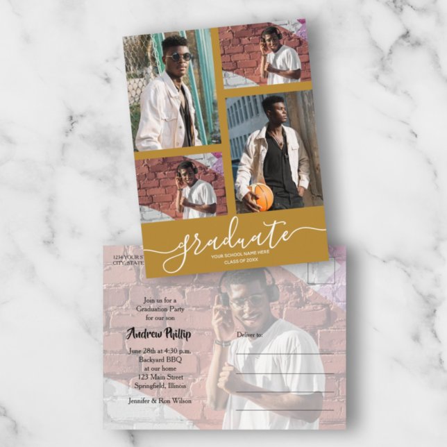 Flervals fotofest kort för examen i guld (Skapare uppladdad)