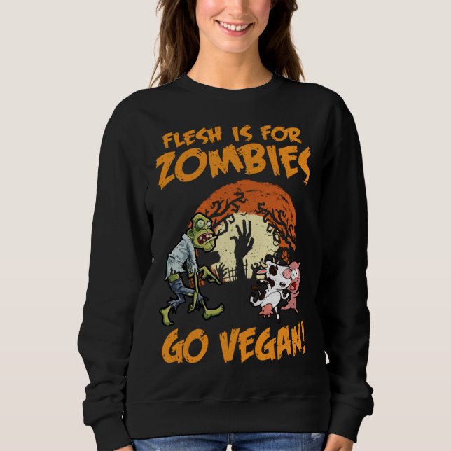 Flesh Is For Zombies Go Vegan Funny Halloween Cost T Shirt (Framsida)