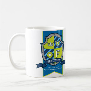 Fletcher brev F vapensköld blue grönt namn Kaffemugg