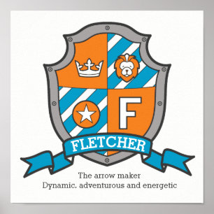 Fletcher pojkar F namn betydelse orange vapensköld Poster
