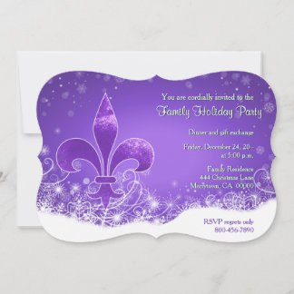 Fleur and Snowflake Purple Holiday Invitation Inbjudningar