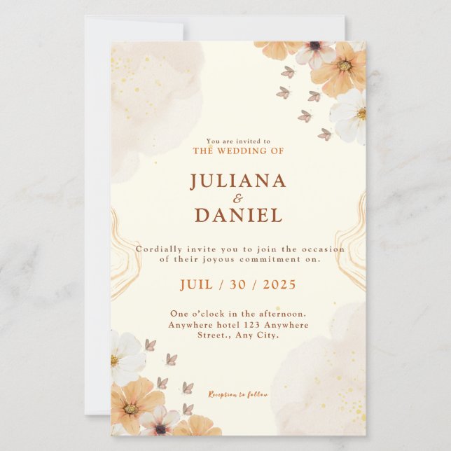 Fleur Cream Floral Wedding Invitation with Details (Framsida)