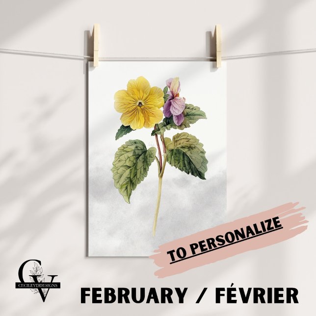 Fleur de février aquarelle botanique primevère poster (Fleur de Naissance du mois de Février : La Primevère)