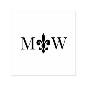 Fleur de Lis #20 Par Monogram Bröllop 2 Initialer Självfärgande Stämpel