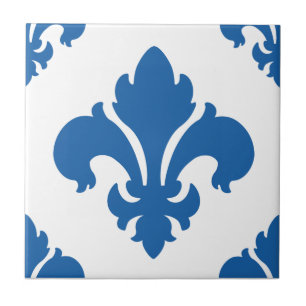 Fleur De Lis 2 bländas blått Kakelplatta