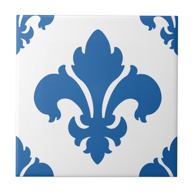 Fleur De Lis 2 bländas blått Kakelplatta (Framsidan)