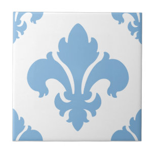 Fleur De Lis 2 lugna blått Kakelplatta