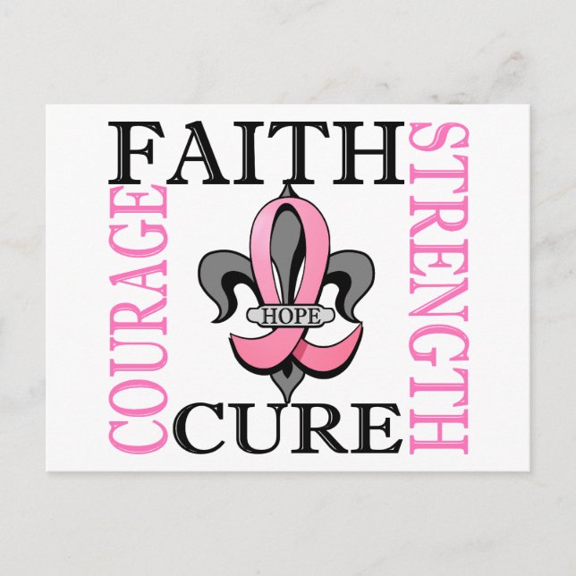 Fleur De Lis 3 Breast Cancer Vykort (Framsida)