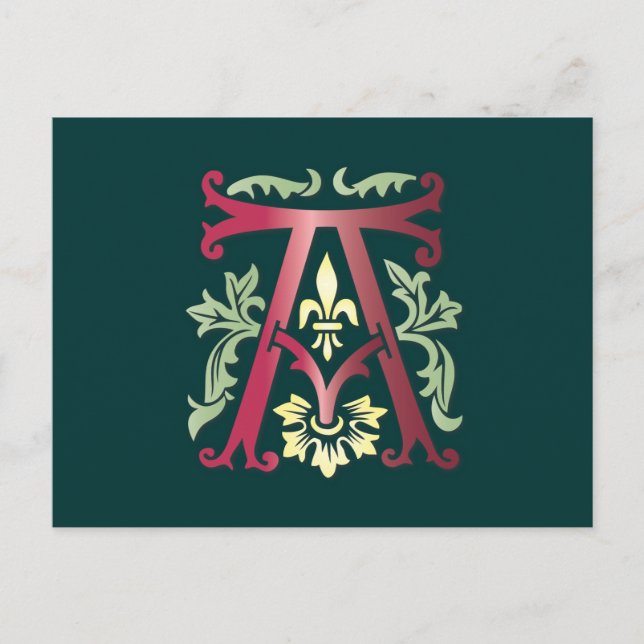 Fleur-de-lis A Monogram Vykort (Framsida)