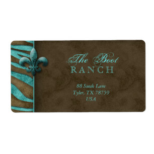 Fleur de Lis Address Label Blue Brown Zebra Suede Fraktsedel