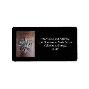 Fleur De Lis, Åldras Copper-look tryckt Adressetikett