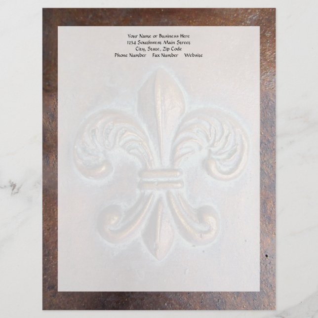 Fleur De Lis, Åldras Copper-look tryckt Brevhuvud (Framsida)