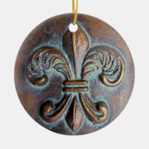 Fleur De Lis, Åldras Copper-look tryckt Julgransprydnad Keramik