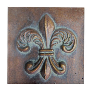 Fleur De Lis, Åldras Copper-look tryckt Kakelplatta
