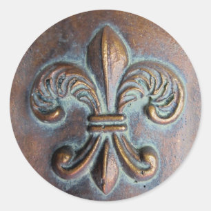 Fleur De Lis, Åldras Copper-look tryckt Runt Klistermärke