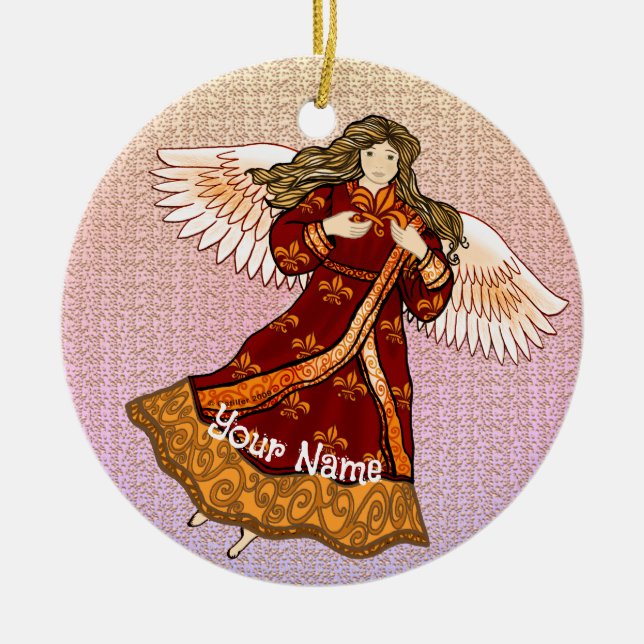 Fleur de lis angel julgransprydnad keramik (Framsidan)