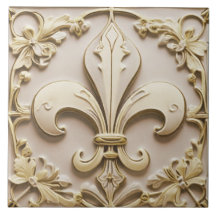 Fleur de Lis Antique Cream Guld Beige Faux Relief