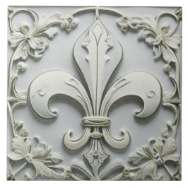 Fleur de Lis Antique Grått Grått Faux Relief Kakelplatta