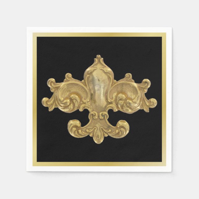 Fleur De Lis Antique Guld Pappersservett (Framsidan)