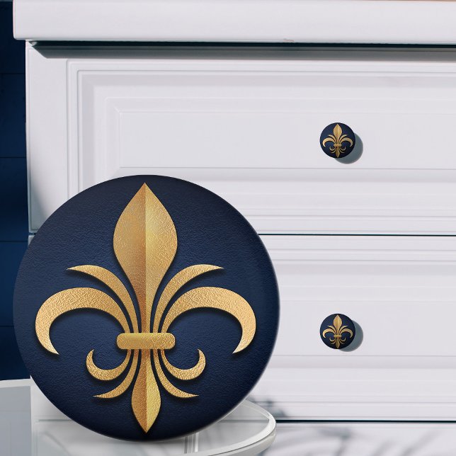 Fleur-De-Lis - Art Deco - Blue och Guld Knopp (Skapare uppladdad)