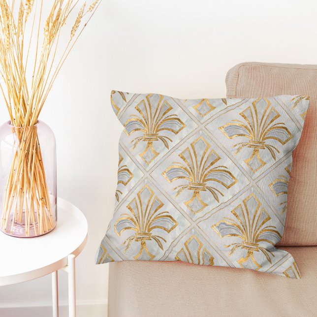 Fleur-de-lis Art Deco - pärlor och guld Kudde (Skapare uppladdad)