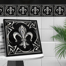Fleur-De-Lis - Art nouveau - Black Marble och Pear Kakelplatta