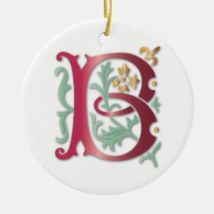 Fleur-de-lis B Monogram Julgransprydnad Keramik
