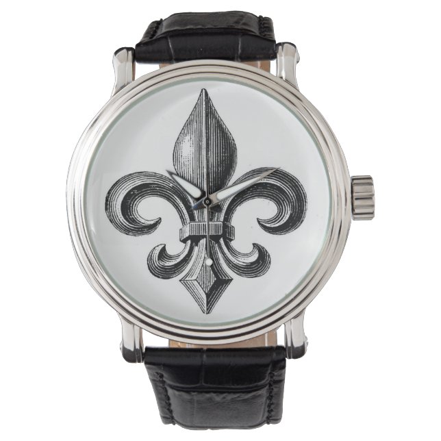 Fleur-de-Lis B&W Design Wrist Watch Armbandsur (Framsida)