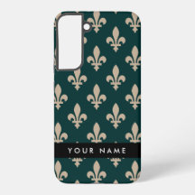 Fleur de Lis, Beige on Green, Royal, Your Name