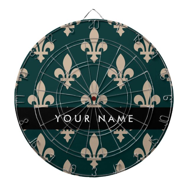Fleur de Lis, Beige on Green, Royal, Your Name Darttavla (Framsidan)