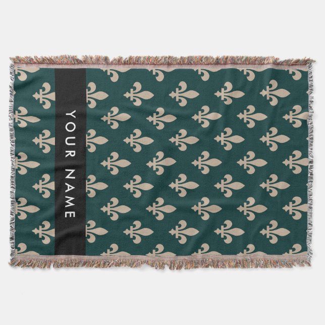 Fleur de Lis, Beige on Green, Royal, Your Name Filt (Framsidan)