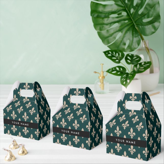 Fleur de Lis, Beige on Green, Royal, Your Name Presentaskar (Multipel)