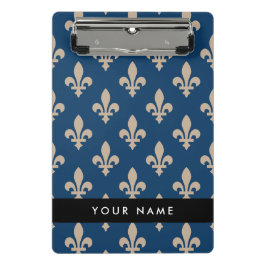 Fleur de Lis, Beige on Navy Blue, Royal, Your Name