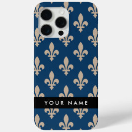 Fleur de Lis, Beige on Navy Blue, Royal, Your Name