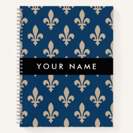 Fleur de Lis, Beige on Navy Blue, Royal, Your Name