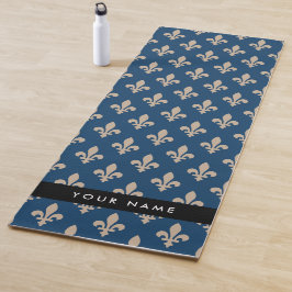 Fleur de Lis, Beige on Navy Blue, Royal, Your Name