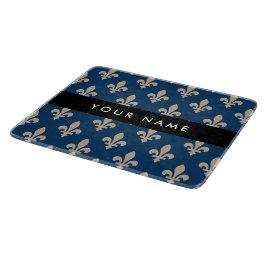 Fleur de Lis, Beige on Navy Blue, Royal, Your Name
