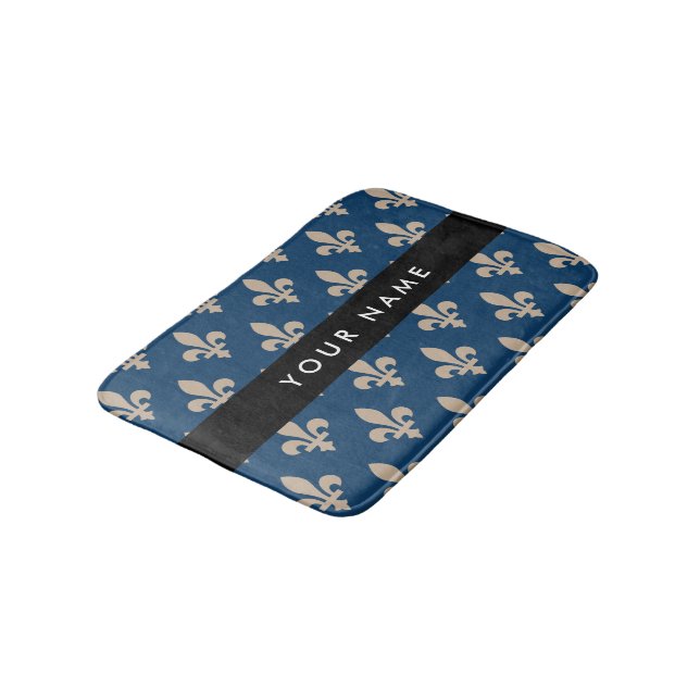 Fleur de Lis, Beige on Navy Blue, Royal, Your Name Badrumsmatta (Vinklad)