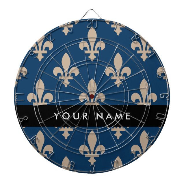 Fleur de Lis, Beige on Navy Blue, Royal, Your Name Darttavla (Framsidan)