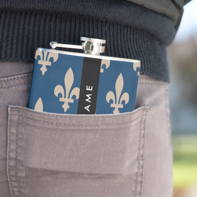 Fleur de Lis, Beige on Navy Blue, Royal, Your Name Fickplunta (In Situ)