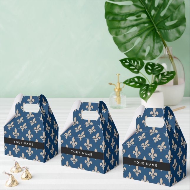 Fleur de Lis, Beige on Navy Blue, Royal, Your Name Presentaskar (Multipel)