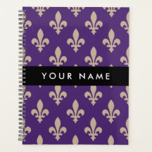 Fleur de Lis, Beige on Purple, Royal, Your Name