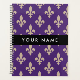 Fleur de Lis, Beige on Purple, Royal, Your Name