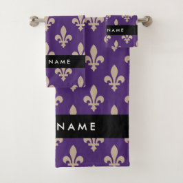 Fleur de Lis, Beige on Purple, Royal, Your Name