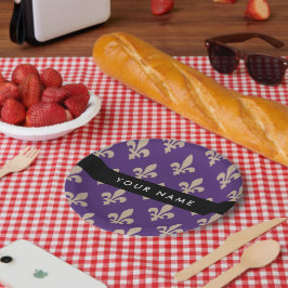 Fleur de Lis, Beige on Purple, Royal, Your Name