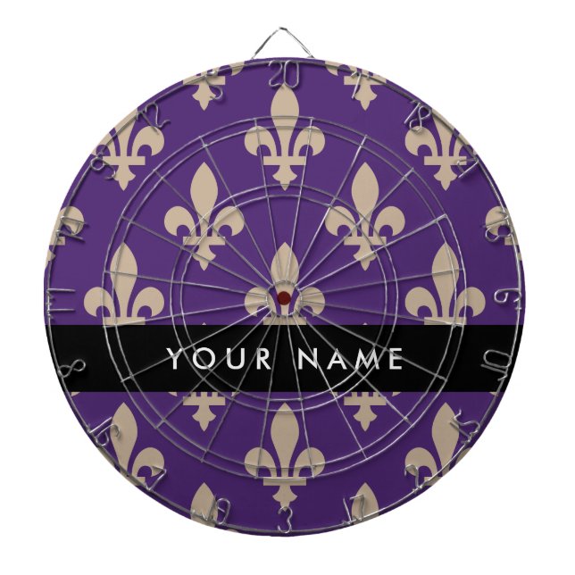 Fleur de Lis, Beige on Purple, Royal, Your Name Darttavla (Framsidan)