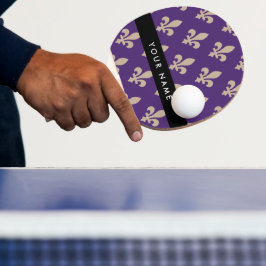 Fleur de Lis, Beige on Purple, Royal, Your Name Pingisracket