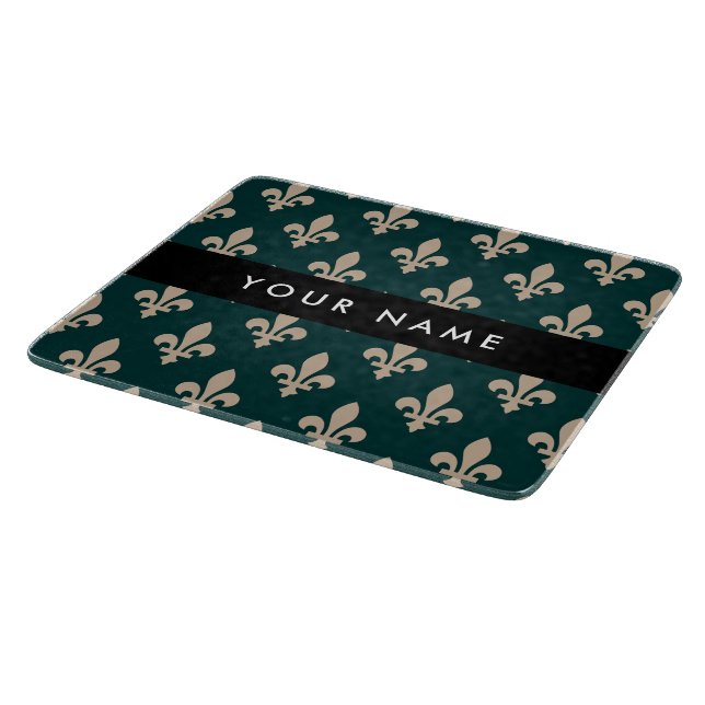 Fleur de Lis, Beige på Grön, Kunglig, Ditt Namn (Hörn)